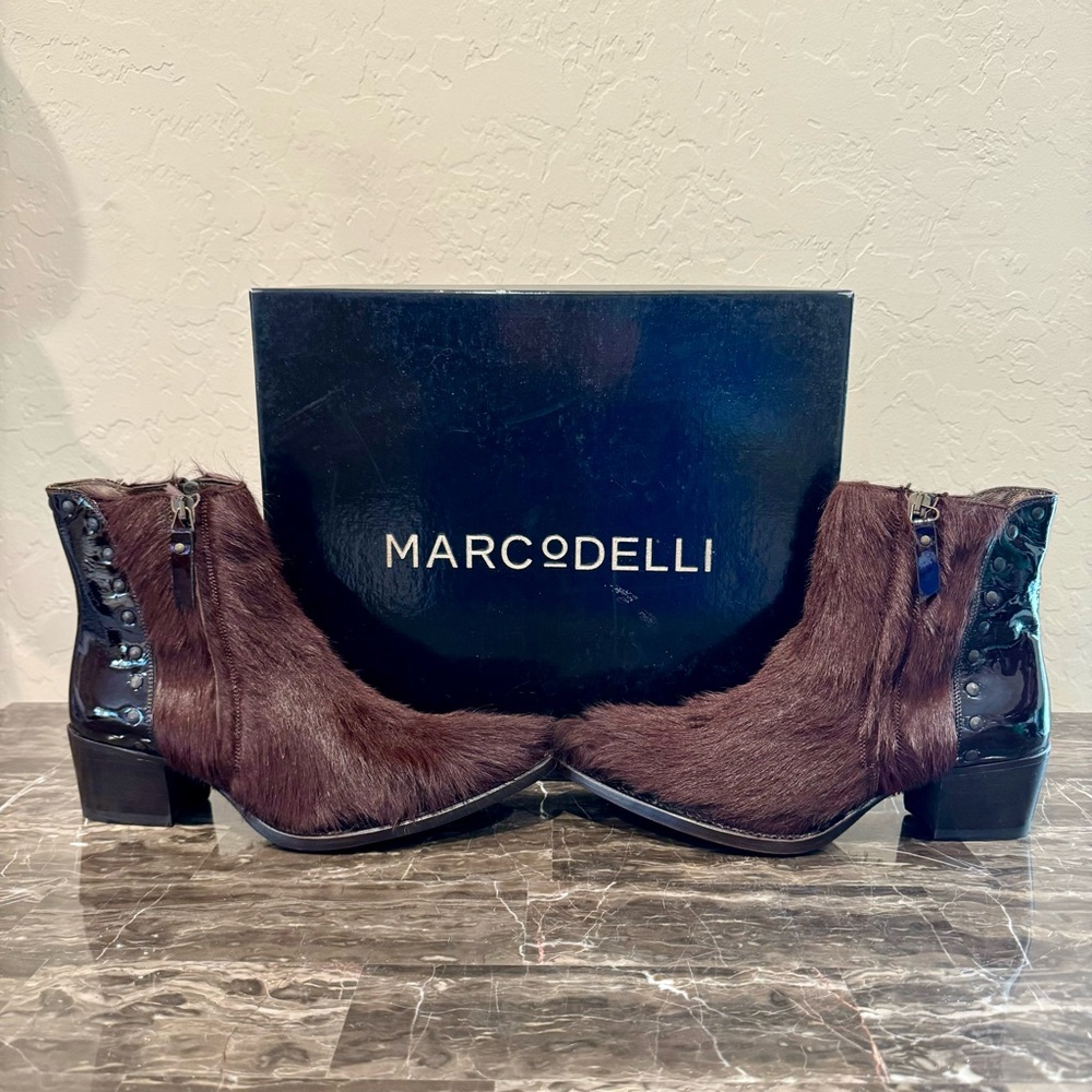 NEW Marco Delli Cavallo Leather Calf Hair Western Ankle Boots